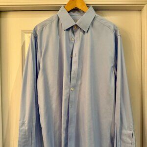 Charles Tyrwhitt Men’s Dress Shirt 17 x 37 Blue French Cuff No Iron 100% Cotton